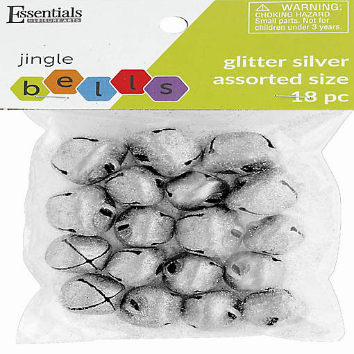 EBL Jingle Bells Glitter Astd Sizes Silver 18pc