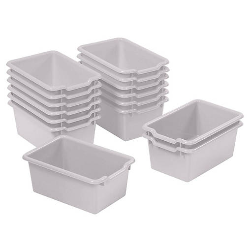 ECR4Kids Scoop Front Storage Bin, Light Grey, 15-Piece
