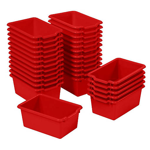 ECR4Kids Scoop Front Storage Bin, Multipurpose Organization, Red, 30-Piece