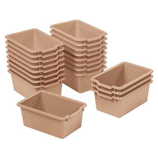 ECR4Kids Scoop Front Storage Bin, Multipurpose Organization, Sand, 20-Piece