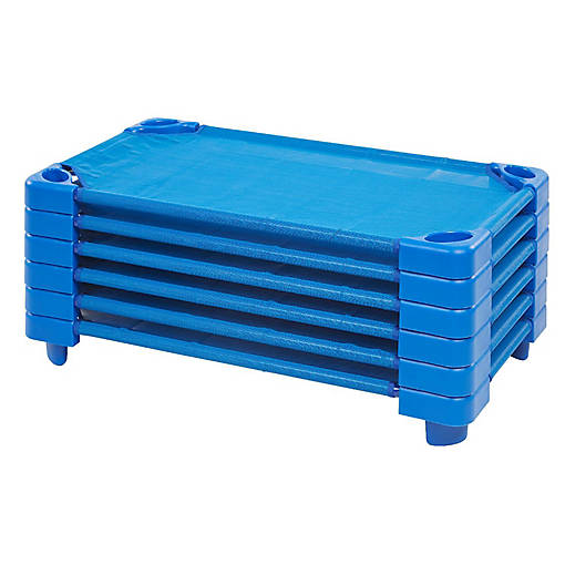 ECR4Kids Stackable Kiddie Cot, Ready-To-Assemble, Toddler Size, Blue, 6-Pack