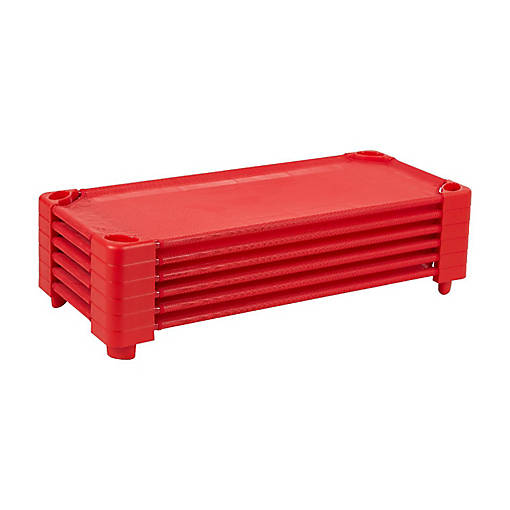ECR4Kids Stackable Kiddie Cot, Standard Size, Red, 6-Pack