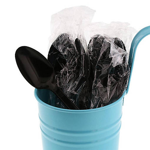 Edge Collections  - Medium Heavy Weight Black Polypropylene Individually Black Wrapped Teaspoons!