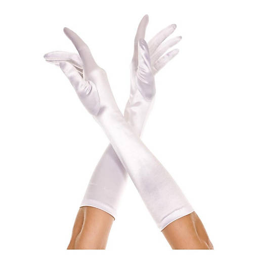 Elbow Length Satin Gloves - White