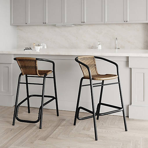 Emma + Oliver 2 Pack Medium Brown Barstool