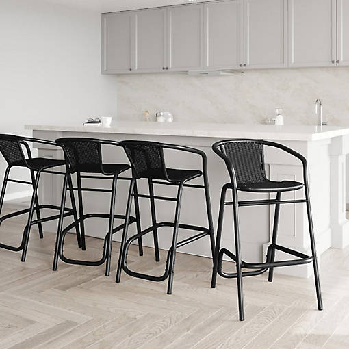Emma + Oliver 4 Pack Black Barstool