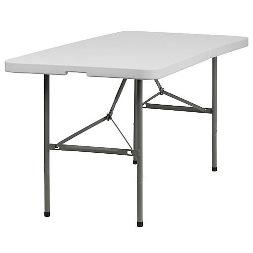 Emma + Oliver 5-Foot Bi-Fold Granite White Plastic Folding Table with Handle - Event Table