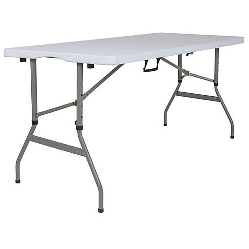Emma + Oliver 5-Foot Height Adjustable Bi-Fold Granite White Plastic Folding Table with Handle