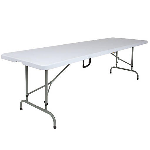 Emma + Oliver 8-Foot Height Adjustable Bi-Fold Granite White Plastic Folding Table with Handle