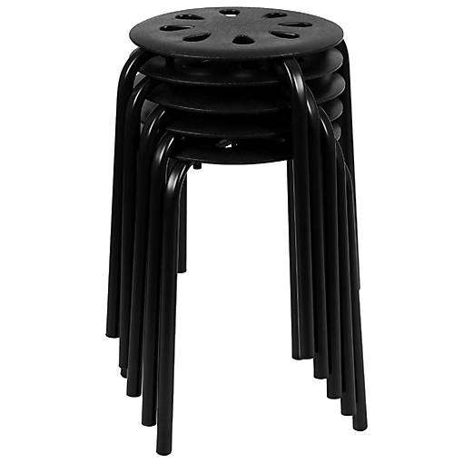Emma + Oliver Plastic Nesting Stack Stools - School/Office/Home, 17.5"Height, Black (5 Pack)