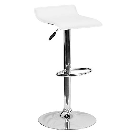 Emma + Oliver White Vinyl Adjustable Height Barstool with Solid Wave Seat