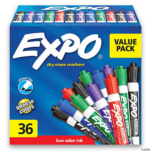 EXPO Low Odor Dry Erase Markers, Chisel Tip, Assorted, 36 Count