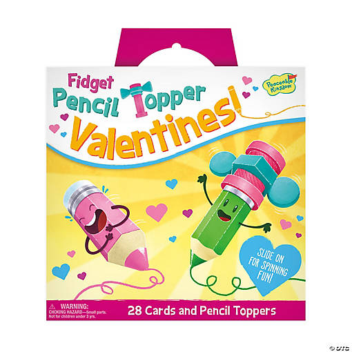 Fidget Pencil Topper Valentines: Set of 28 Cards with Pencil Spinners