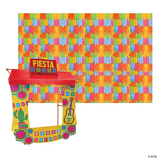 Fiesta Fringe Backdrop & Tabletop Hut Decorating Kit &#8211; 9 Pc.