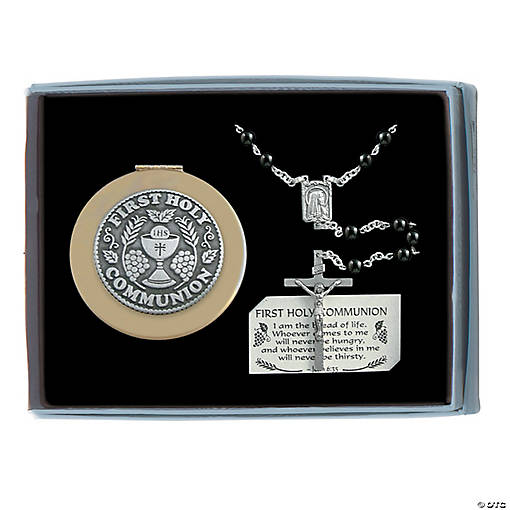 First Communion Black Rosary &amp; Keepsake Box