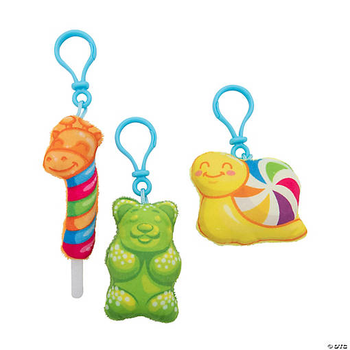Flat Stuffed Candy Critters Backpack Clips - 12 Pc.