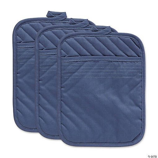 French Blue Quilted Potholder Set/3