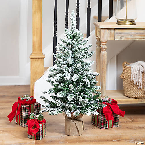 Frosted Pine Artificial Christmas Tree in Burlap Base - 3' - Unlit