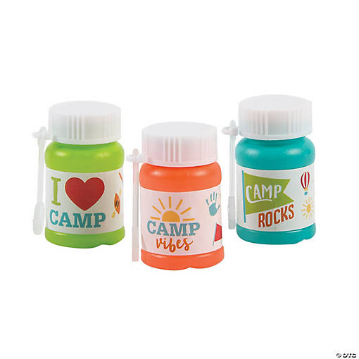 Fun Mini Camp Bubble Bottles - 24 Pc. with Attached Wands