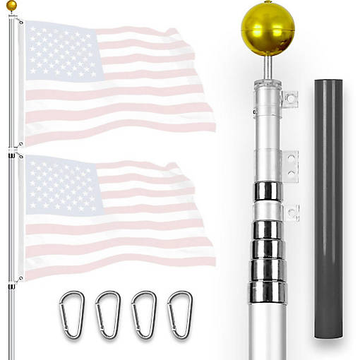 G128 20ft 1PK Silver Telescoping Aluminum Flag Pole
