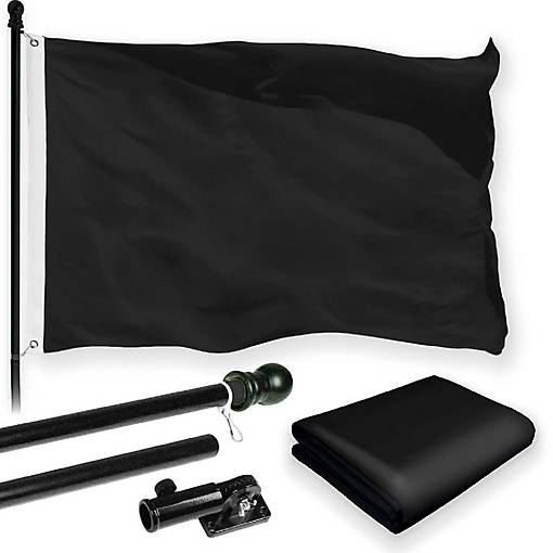 G128 5ft Black Flagpole &amp; 2.5x4ft Solid Black Printed 150D Polyester Flag