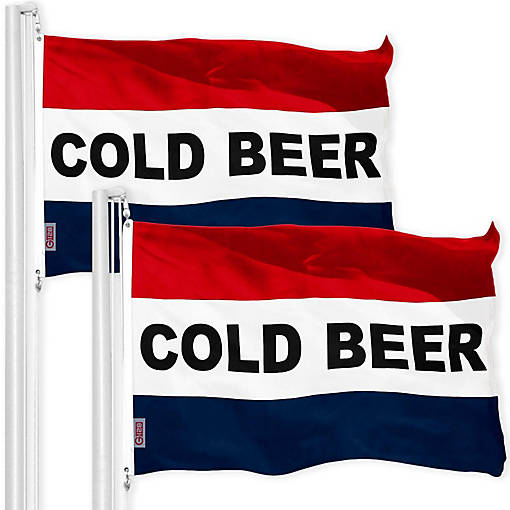 G128 - Cold Beer Sign Flag 3x5FT 2 Pack Printed 150D Polyester