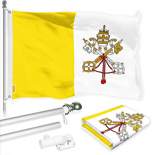 G128 Combo 6ft Silver Flagpole &amp; 3x5 Ft Vatican Printed 150D Polyester Flag