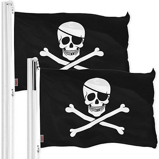 G128 - Jolly Roger Pirate Bones Flag 3x5FT 2 Pack Printed 150D Polyester