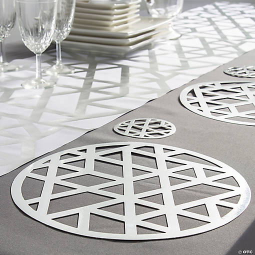 Geometric Pattern Silvertone Tableware Setting Decoration Kit for 24 Guests - 51 Pc.