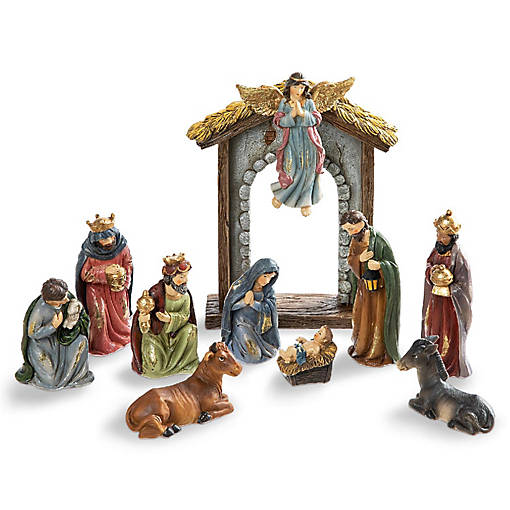 Glitzhome 11pcs Multi-Colored Resin Nativity Figurine Set&amp;#65288;KD)