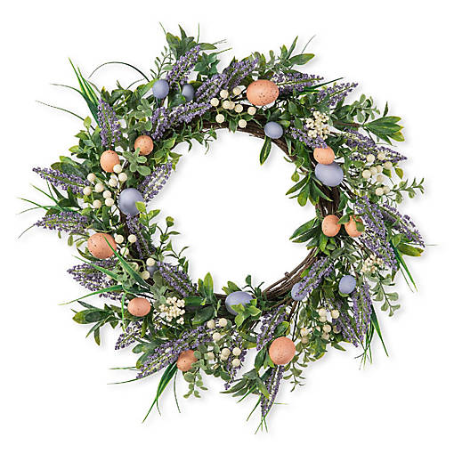 Glitzhome 22"D Easter Eggs and  Lavender Wreath
