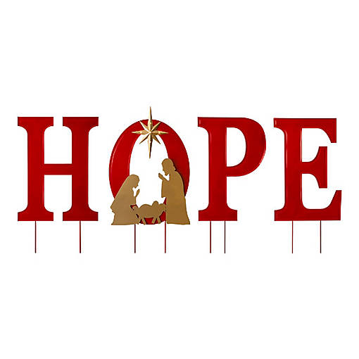 Glitzhome 32"H Lighted Metal HOPE Yard Stake or Standing Decor or Wall D&amp;#233;cor with Timer (KD, Three Function)