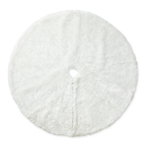 Glitzhome 48"D White Plush Christmas Tree Skirt