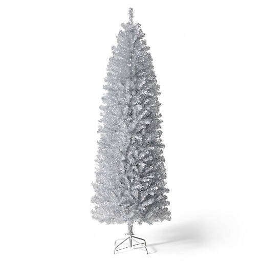 Glitzhome 7.5ft Silver Pencil Tinsel Artificial Christmas Tree