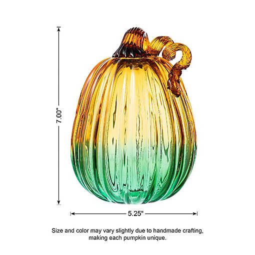 Glitzhome 7"H Gradient Turquoise Glass Pumpkin