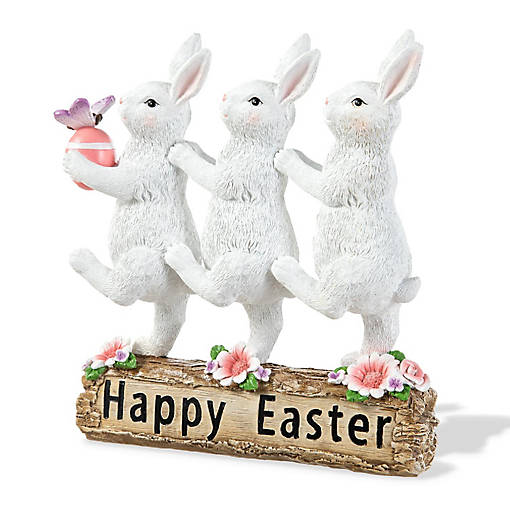 Glitzhome 9.25"H Easter Resin Triple Bunny Table Decor