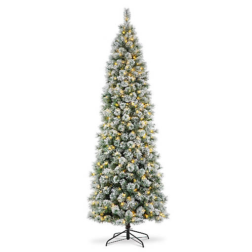 Glitzhome 9ft Pre-Lit Flocked Pencil Pine Artificial Christmas Tree with 500 Warm White Lights, 3 function