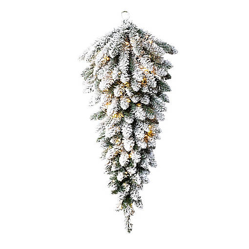 Glitzhome S/2 3ft Pre-Lit Flocked Christmas Teardrop, with 50 Warm White LED Lights and Timer, Three Function