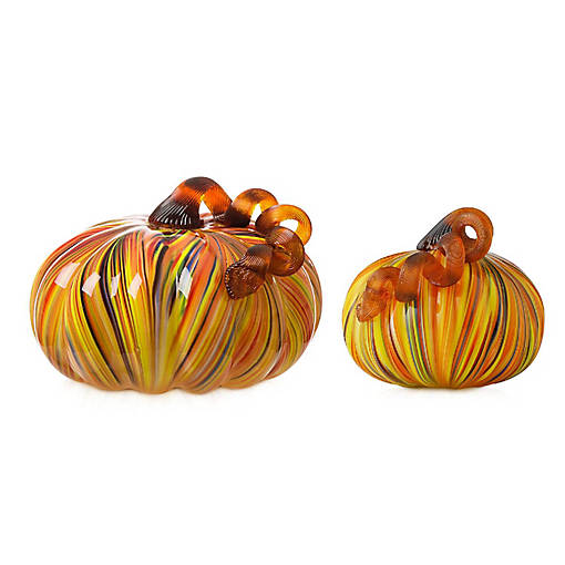 Glitzhome S/2 Fall Multi Striped Glass Short Pumpkin