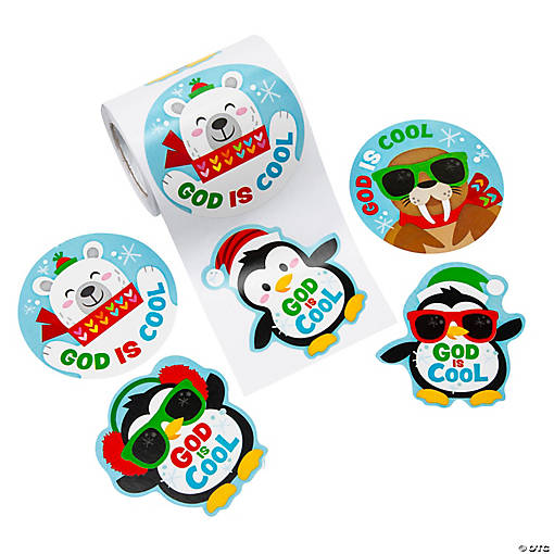 God is Cool Penguin Sticker Roll - 100 Pc.