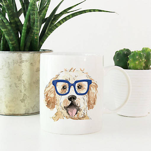 Goldendoodle Blue Glasses Ceramic Mug