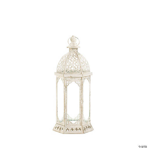 Graceful Distressed Small White Lantern15.75"