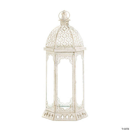 Graceful Distressed White Large Lantern19.75"