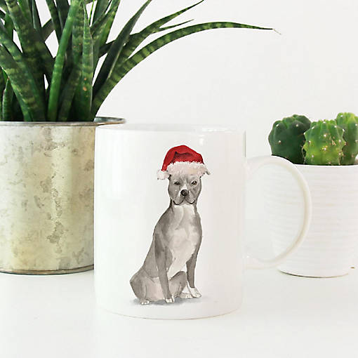 Gray AmStaff Santa Hat Ceramic Mug