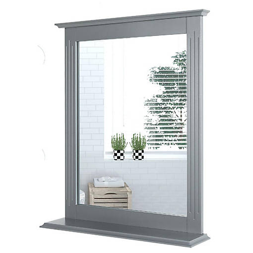 Gray Wall Mirror with Shelf
