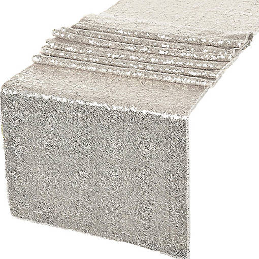 GW Linens 12" x 72" Silver Glitz &amp; Sequin Table Runner