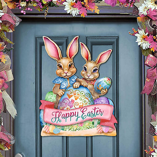 Happy Easter Bunnies Easter Door Decor by G. DeBrekht