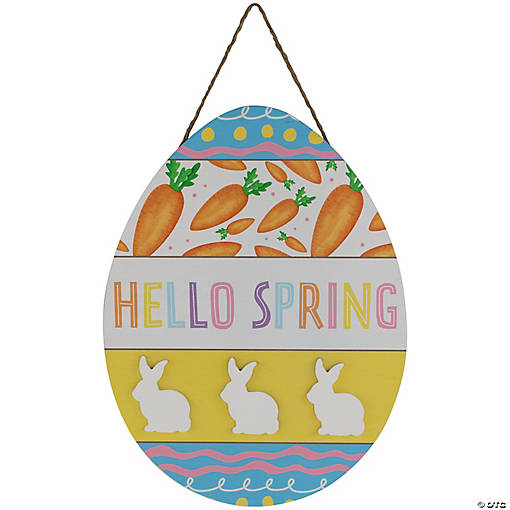 Hello Spring Easter Egg Wooden Wall Sign - 15.75"