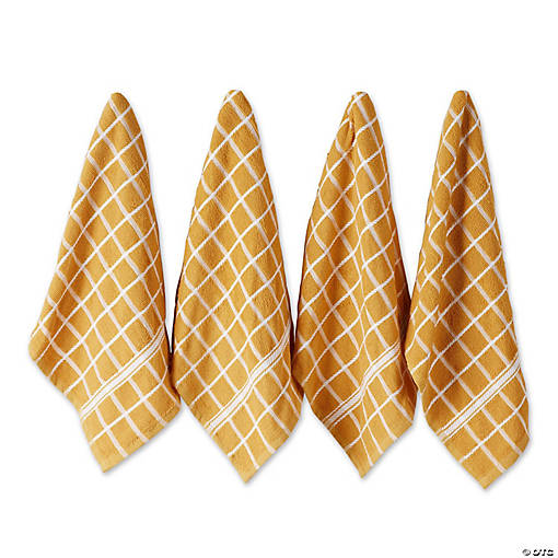 Honey Gold Solid Windowpane Terry Dishtowel 4 Piece