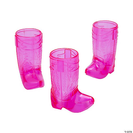 Hot Pink Mini Plastic Boot Glasses - 12 Pc.